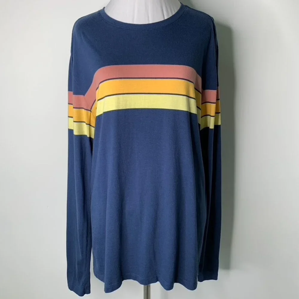 Marine Layer Men's Blue Long Sleeve Cooper Tee Indigo Sunset Stripes Sz Medium